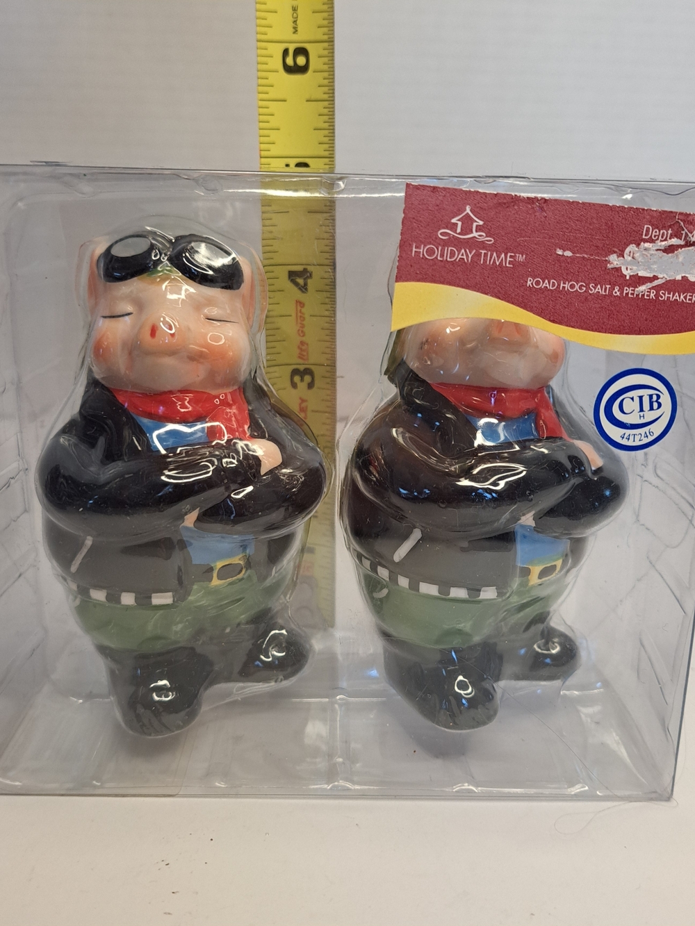 Holiday Time "Road Hogs" Pigs Biker Salt and Pepper Shakers Ceramic New in Box
